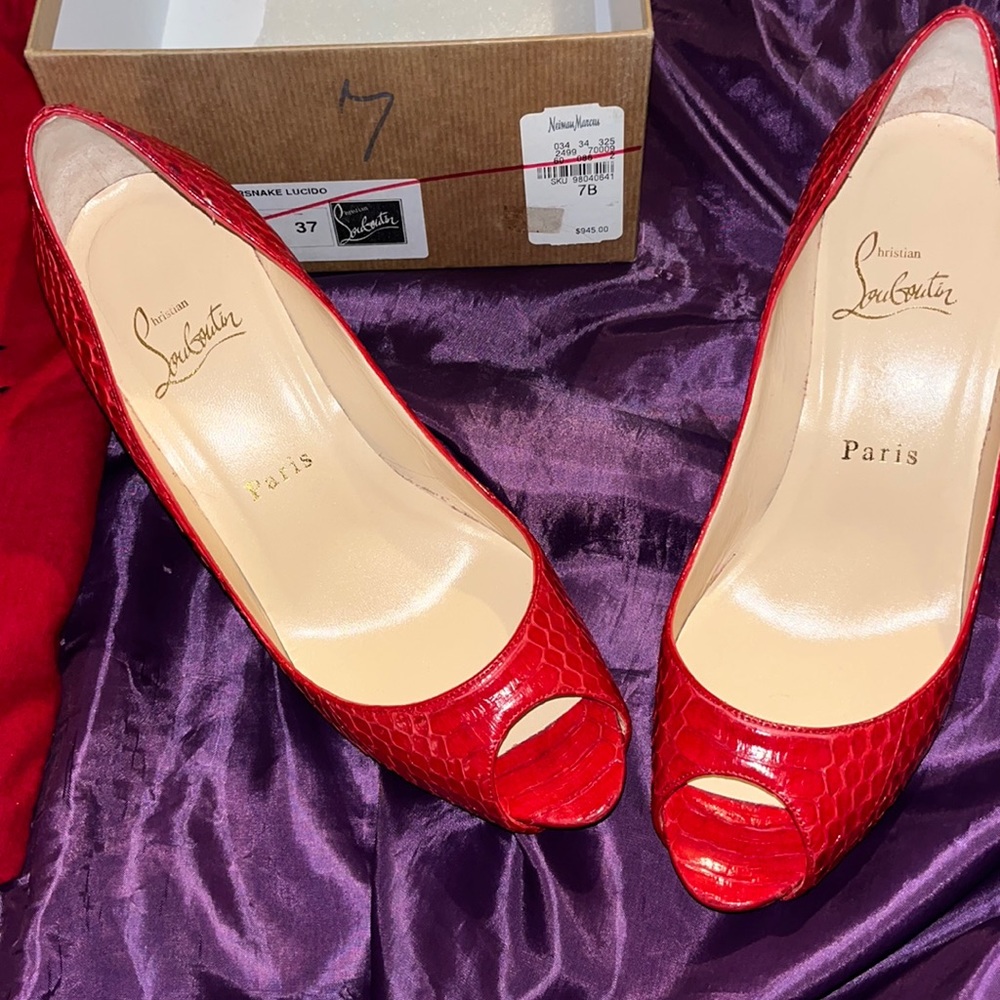 Christian Louboutin watersnake red heels